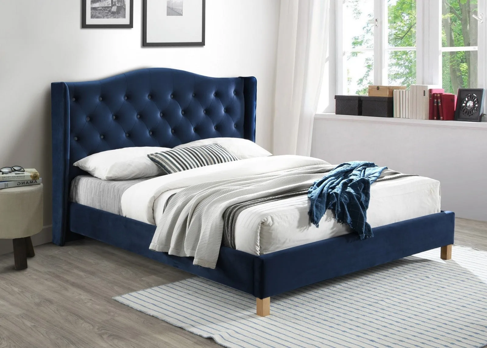 Lit rembourré avec tissu, Oana Velvet, Navy