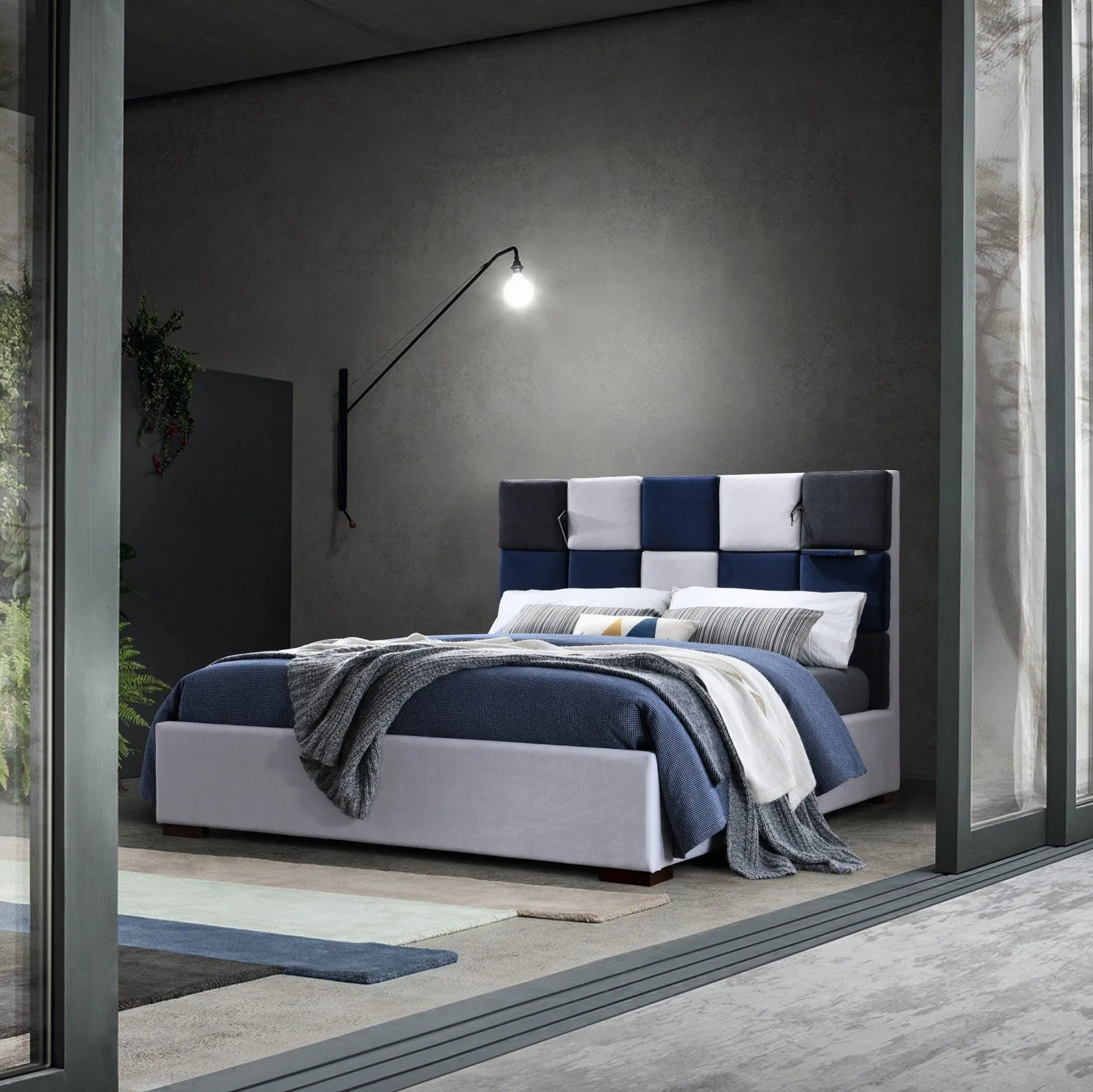 SomProduct - Lit rembourré en tissu Santiago II Gris 200x160 cm