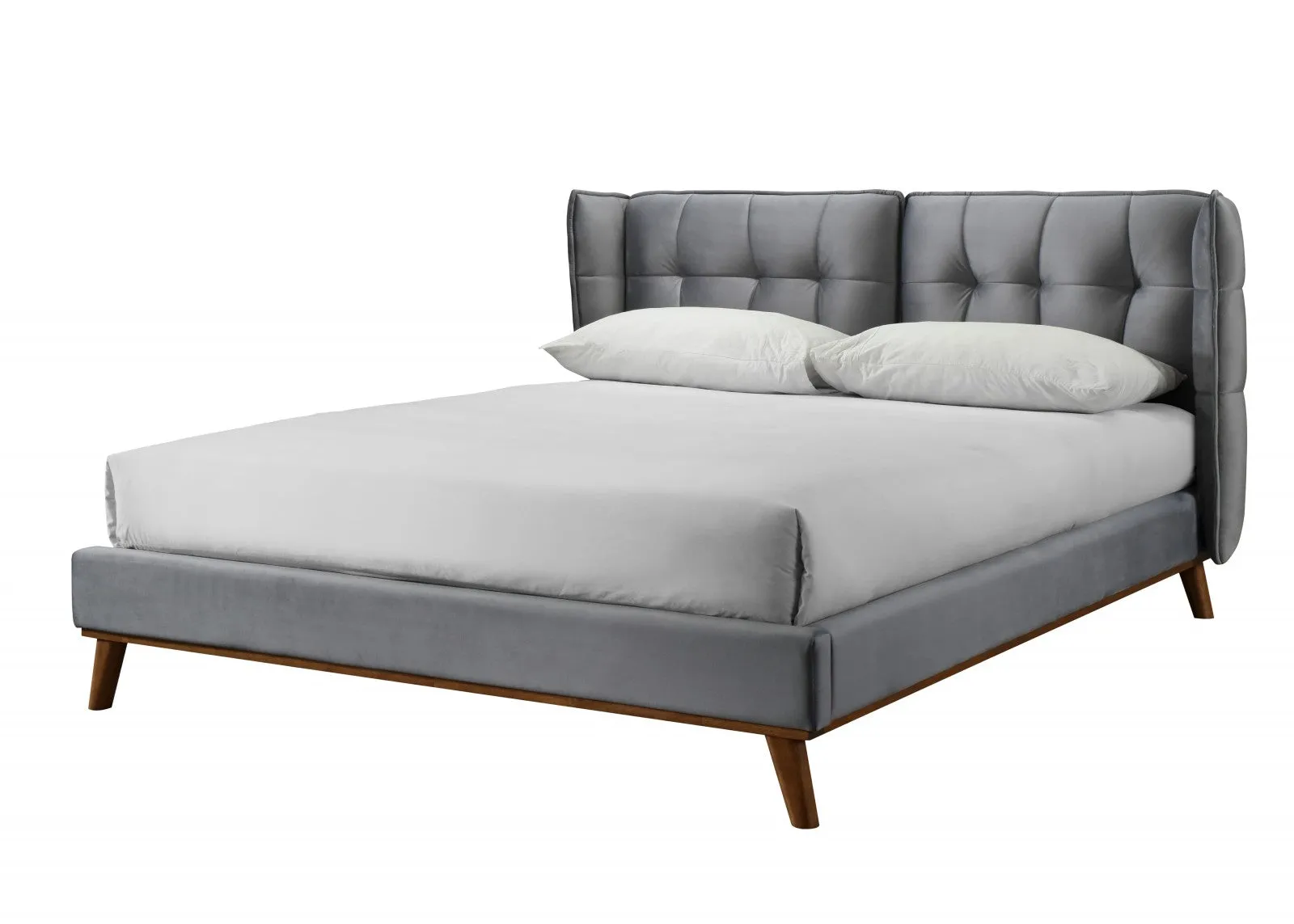 Lit capitonné avec tissu Shell Velvet Gris