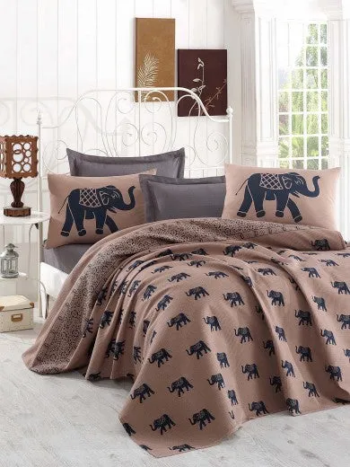 Couverture en coton piqué marron, 200 x 235 cm