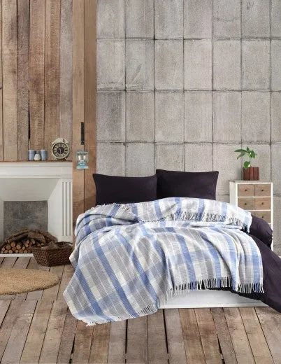 Couverture Ekose II Bleu / Gris, 180 x 220 cm