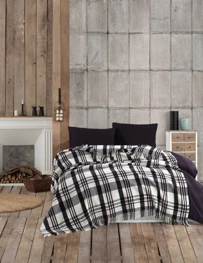 Couverture Ekose Noir / Crème, 180 x 220 cm