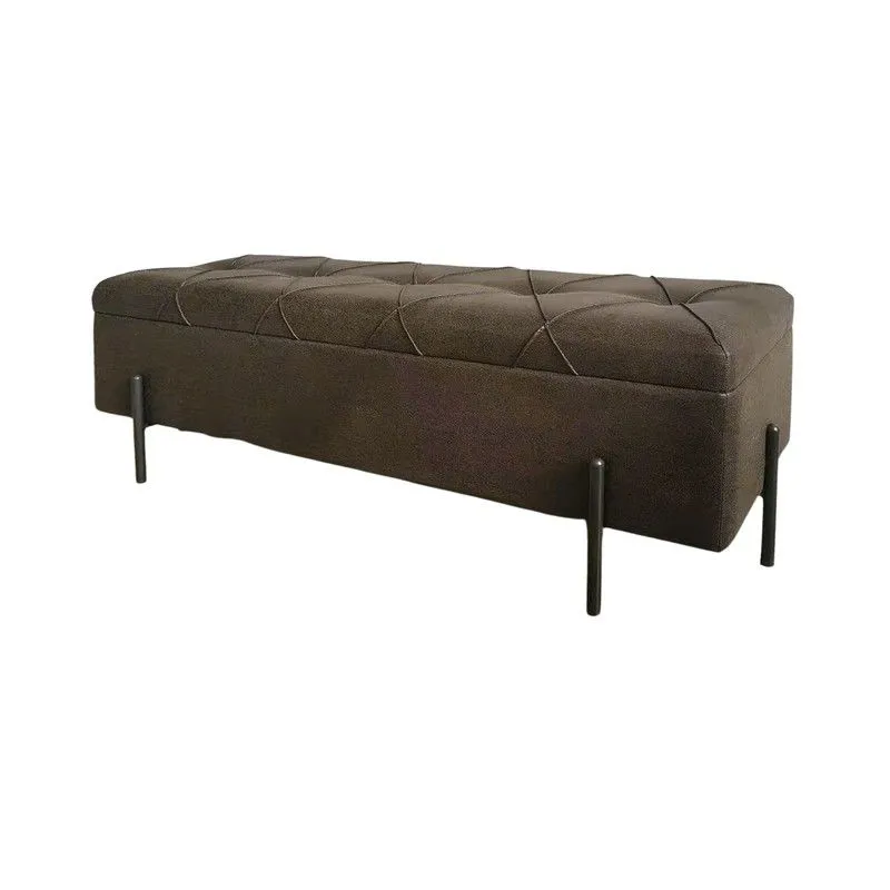 Capitone Rhombus Pied de Lit en Similicuir Marron/Noir et Métal, 120x40x42 cm