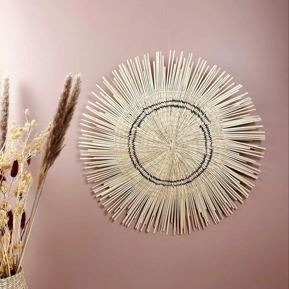 Plateau - décoration murale naturelle Soleil liseré marron foncé D50cm