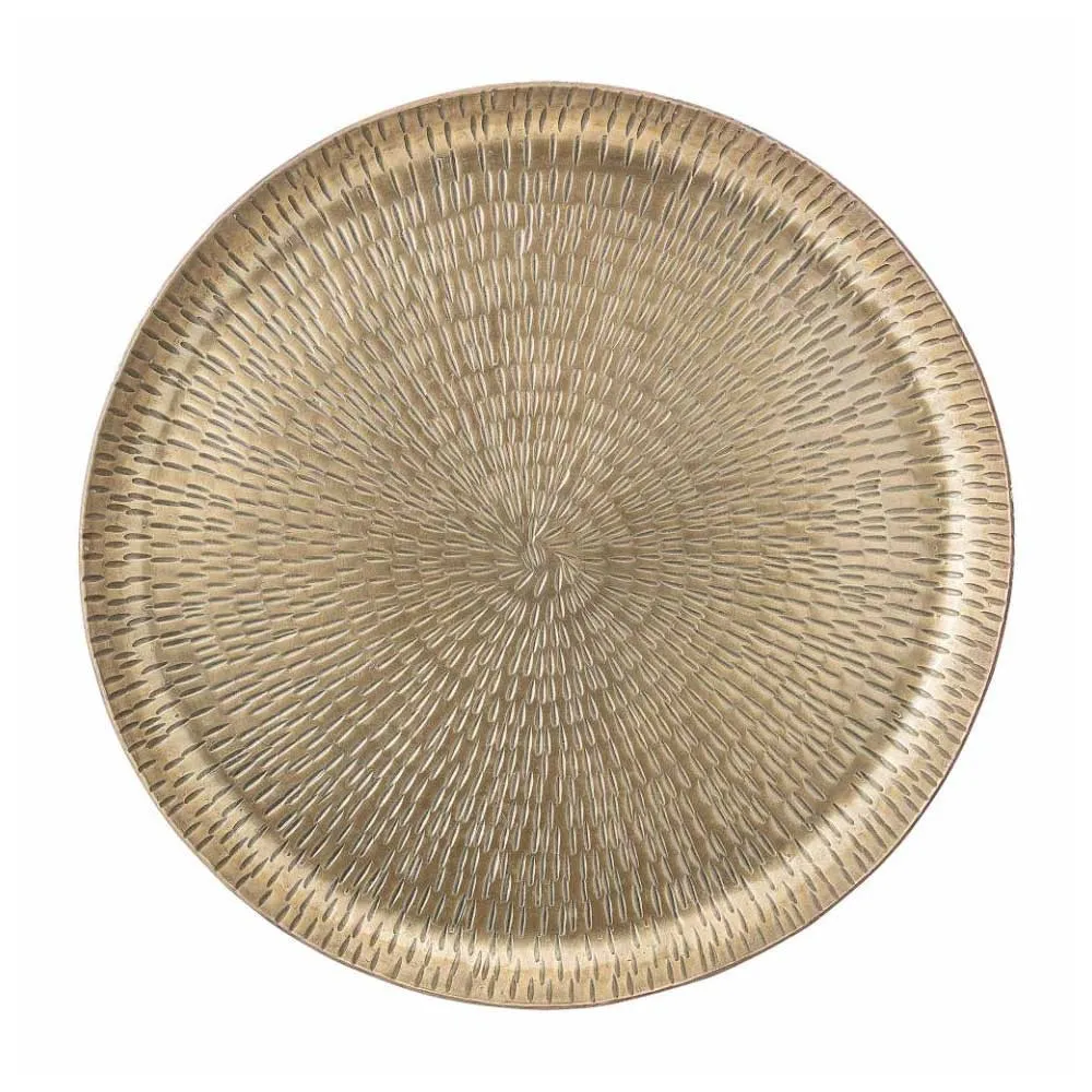 Plateau rond en Alu coloris doré Rustique avec motif