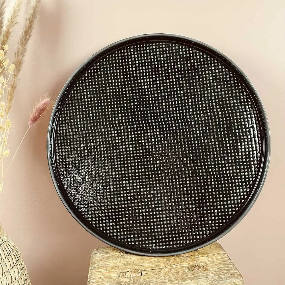 Plateau rond en métal émaillé coloris noir D44cm