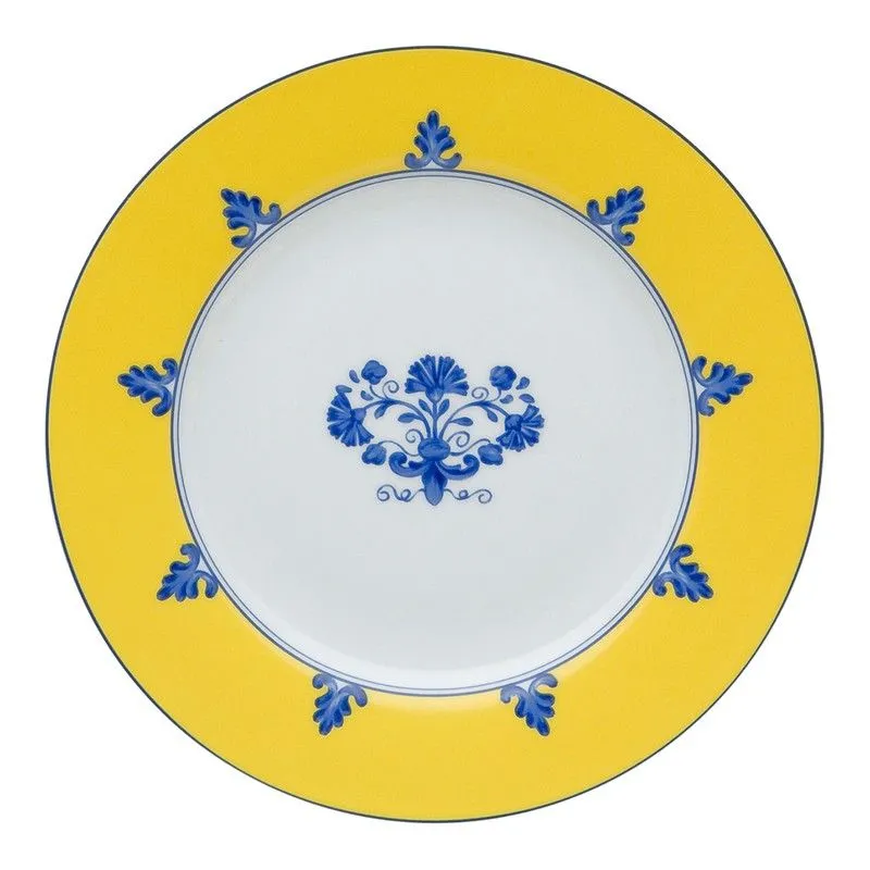 Assiette à dessert en porcelaine jaune et bleu, Ø 20,8 x 2,3 cm | château Blanc