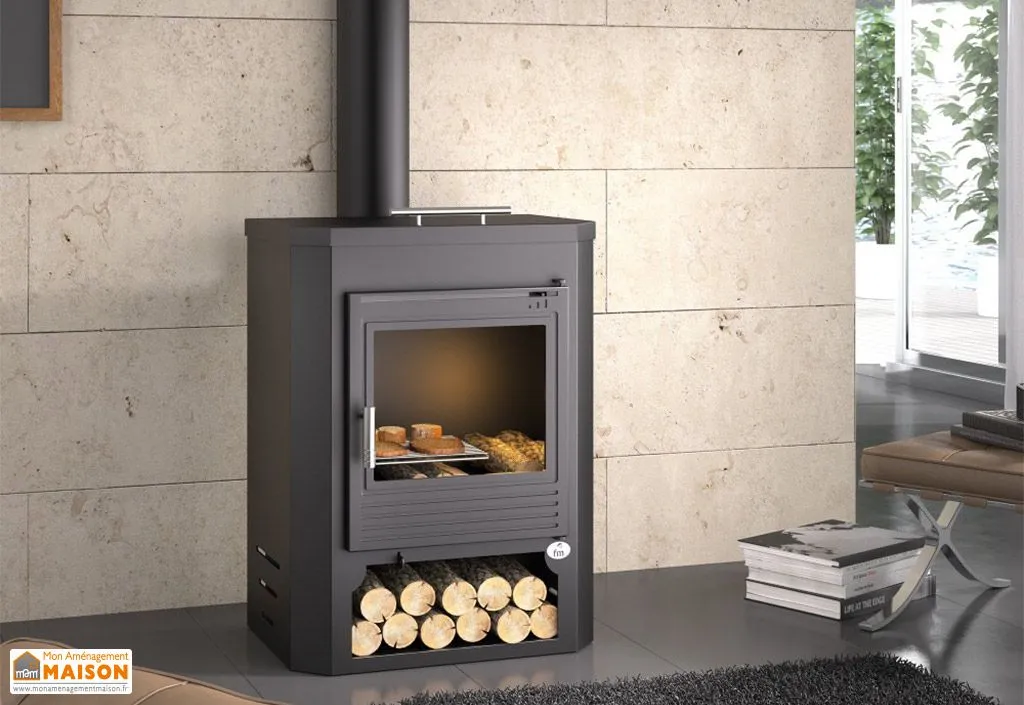 Poêle à bois double combustion bûcher et grille de cuisson 11 kW – M-102