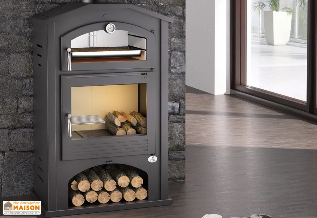 Poêle à bois double combustion avec four et bûcher 12 kW – M-106