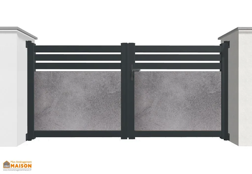 Portail battant aluminium et HPL 4 m manuel – semi ajouré