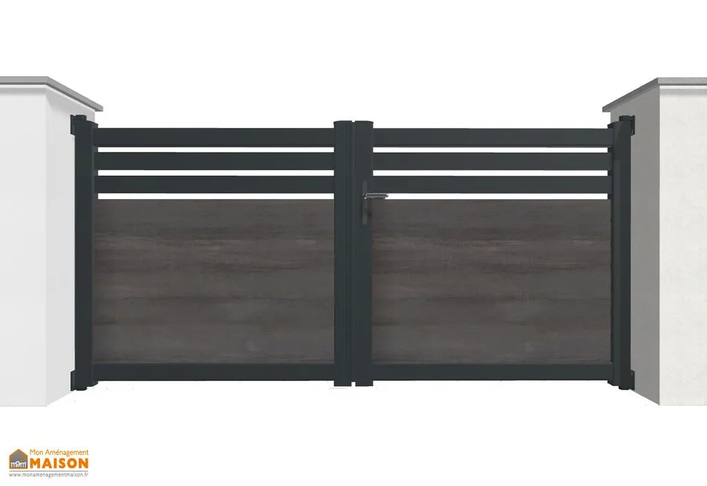 Portail battant aluminium et HPL 3,50 m motorisé – semi ajouré