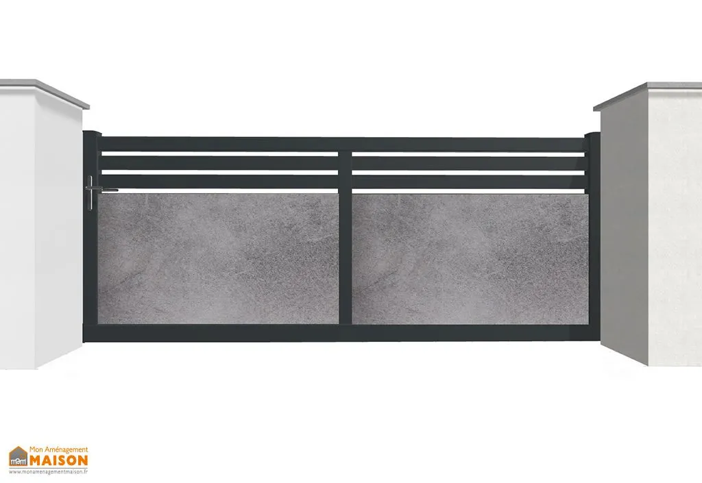 Portail coulissant aluminium et HPL 4 m manuel – semi ajouré