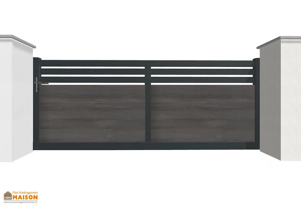 Portail coulissant aluminium et HPL 4 m motorisé – semi ajouré