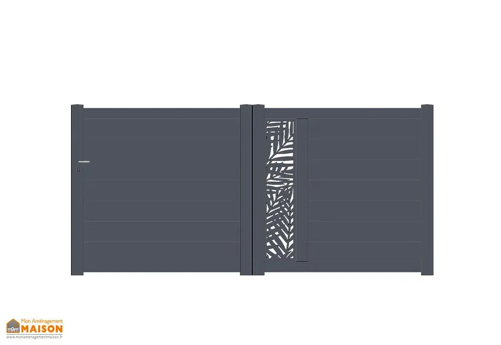 Portail coulissant aluminium 3m50 manuel - motifs découpe laser