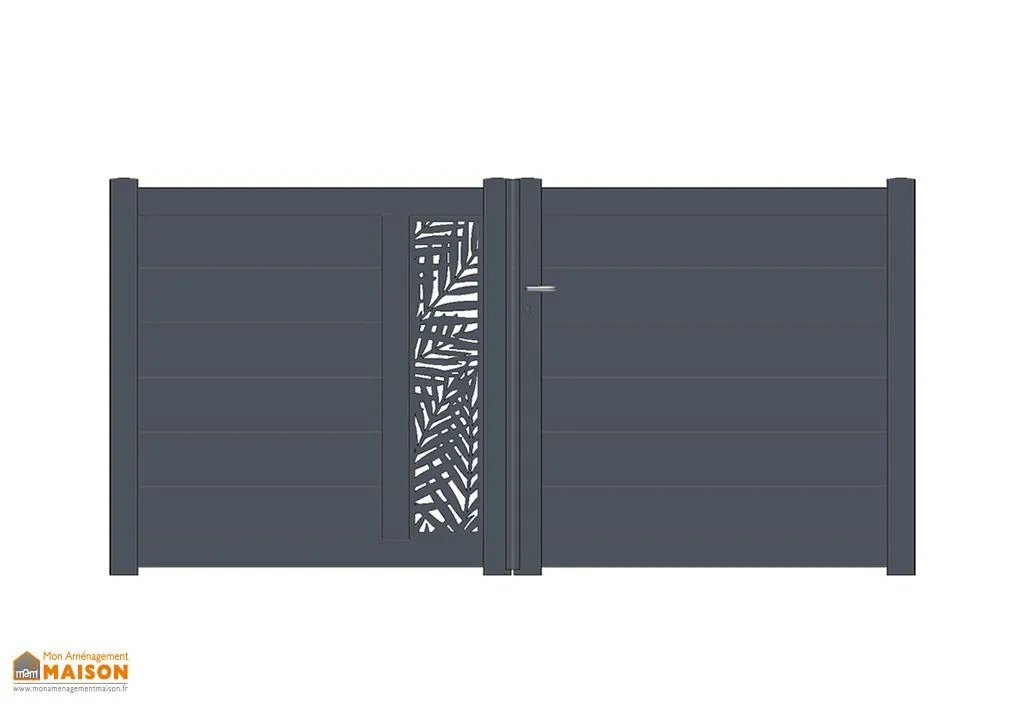Portail battant aluminium 3 m manuel - motifs découpe laser