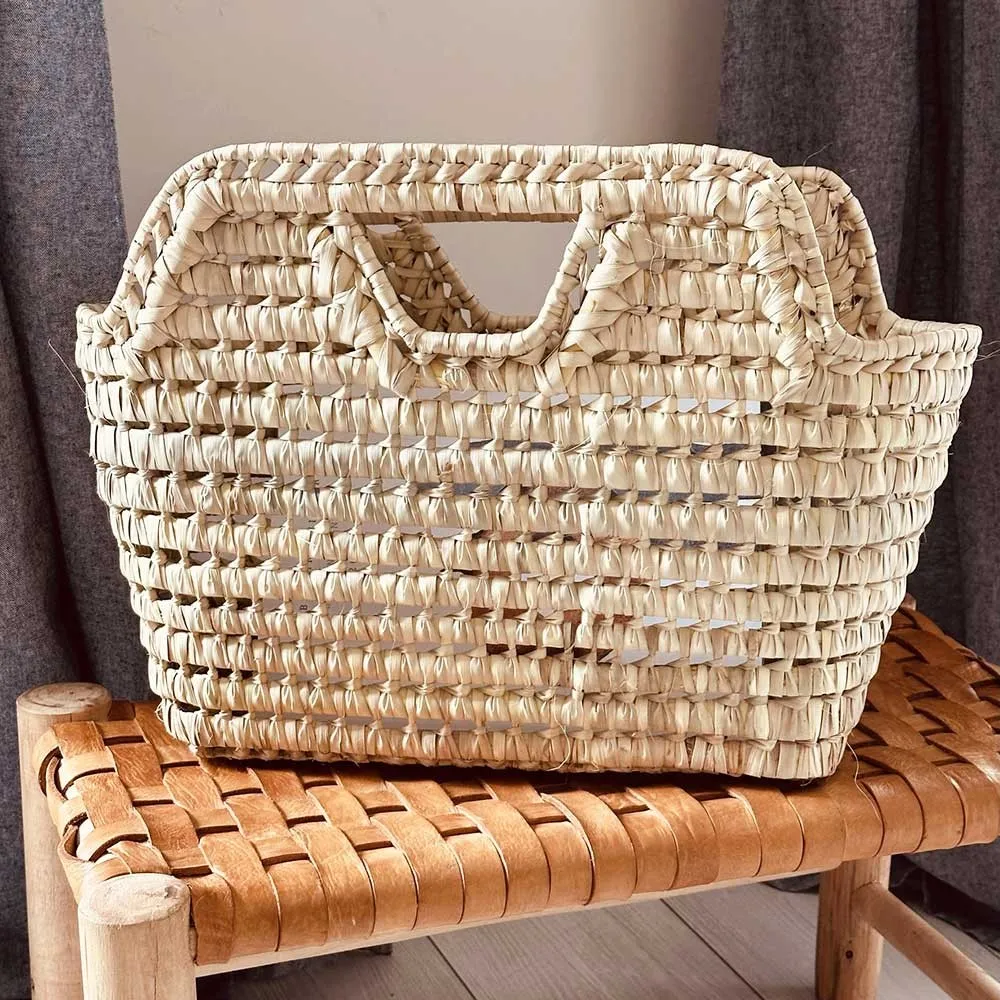 Porte-revues en palmier tressage rigide fait à la main avec anses