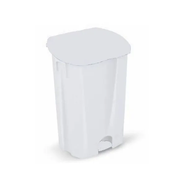 POUBELLE PLASTIQUE BLANCHE 50 L AVEC COUVERCLE A PÉDALE