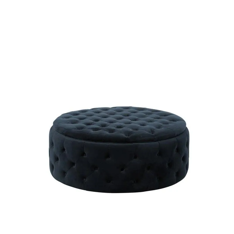 Pouf Rond en Velours Wilson Boutons Bouleau Anthracite