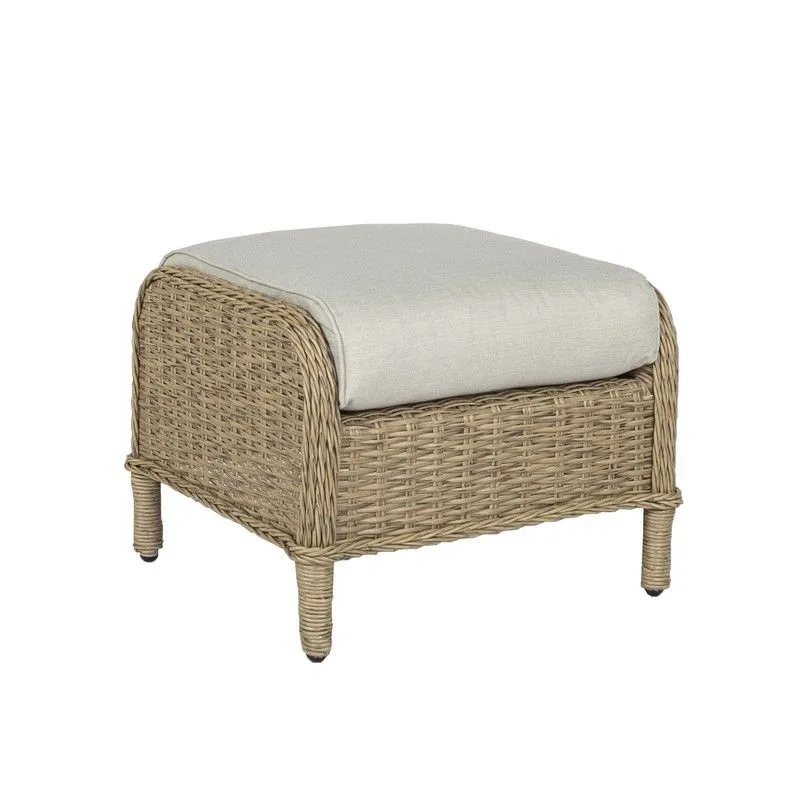 Pouf de jardin en aluminium et rotin synthétique naturel, 55 x 53 x 44 cm | Oregon