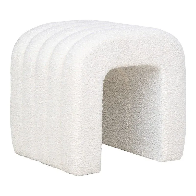Pouf en tissu bouclé blanc, 41 x 35 x 36,5 cm | Colma