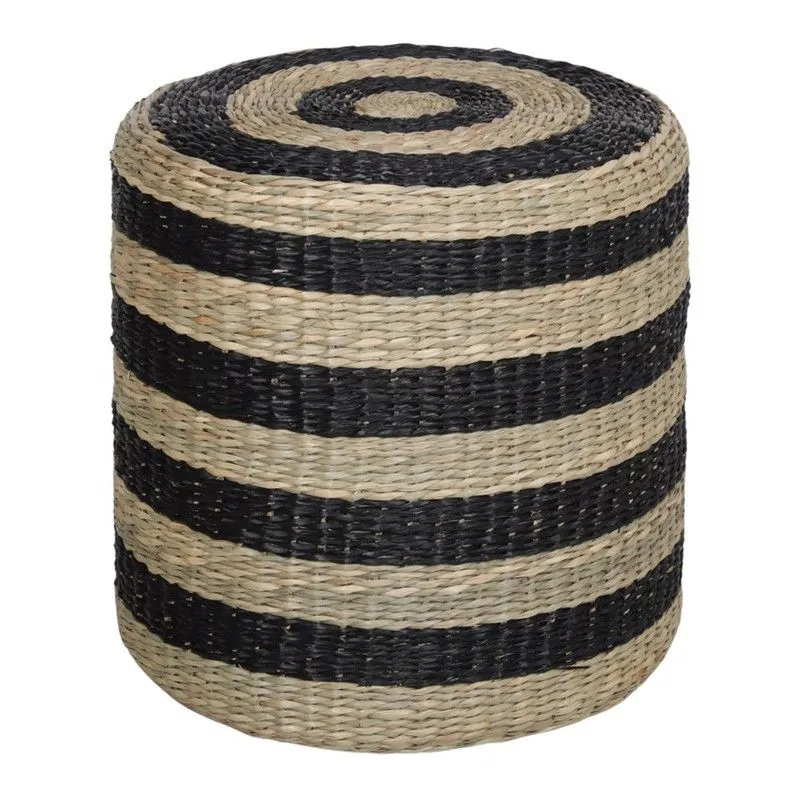Pouf en jute noir, Ø 40 x 40 cm | Arrière