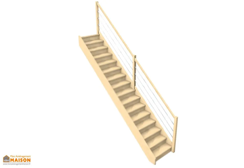 Rampe 3 Lisses pour Escalier Droit Bois 288 cm Oléa