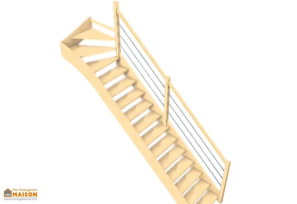 Rampe 3 lisses pour escalier quart tournant haut bois 288 cm Oléa