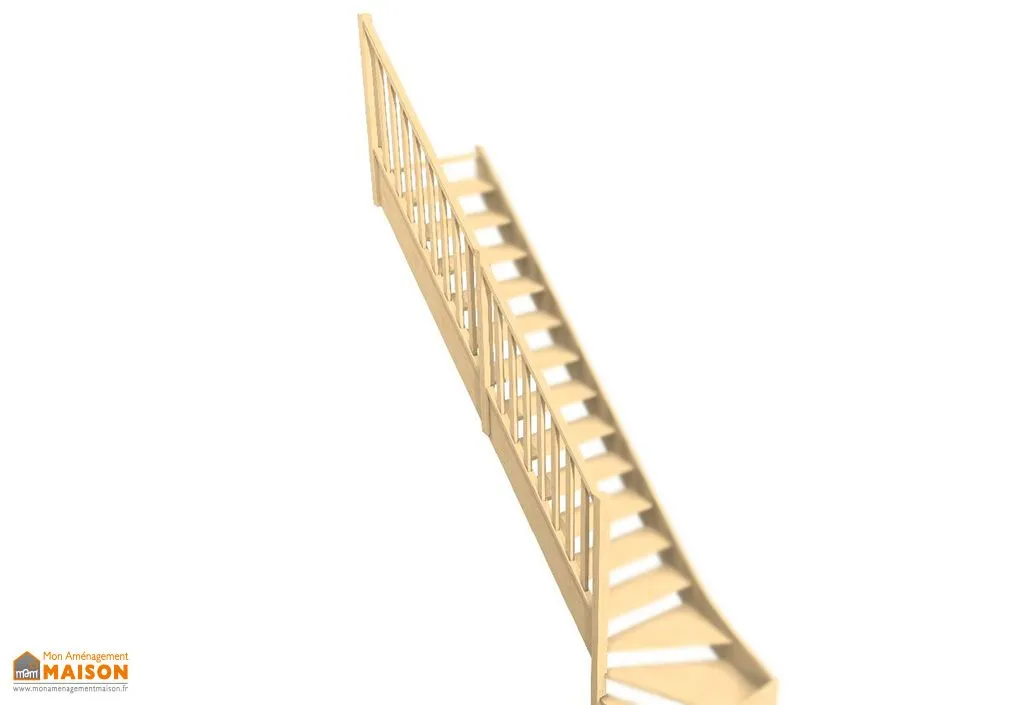 Rampe à balustres droits pour escalier quart tournant bas bois 288 cm Oléa