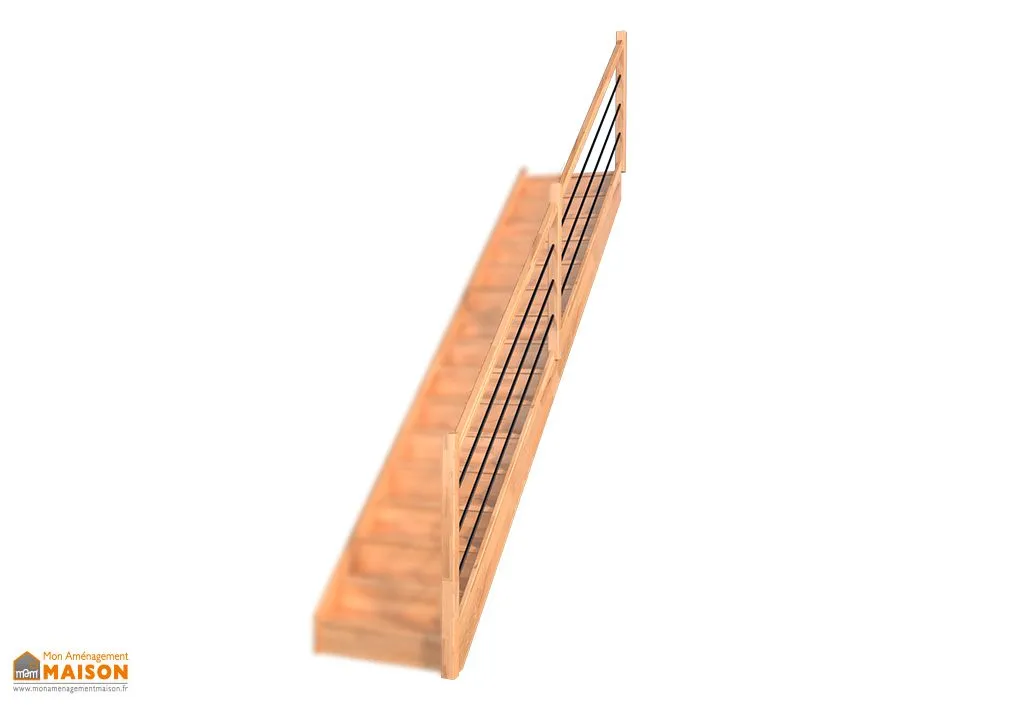 Rampe à lisses métalliques noires et main courante en hêtre