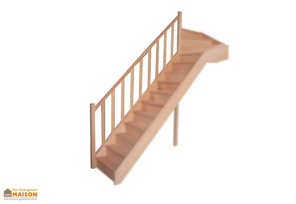 Rampe à fuseaux en hêtre pour escalier quart tournant haut Levigne