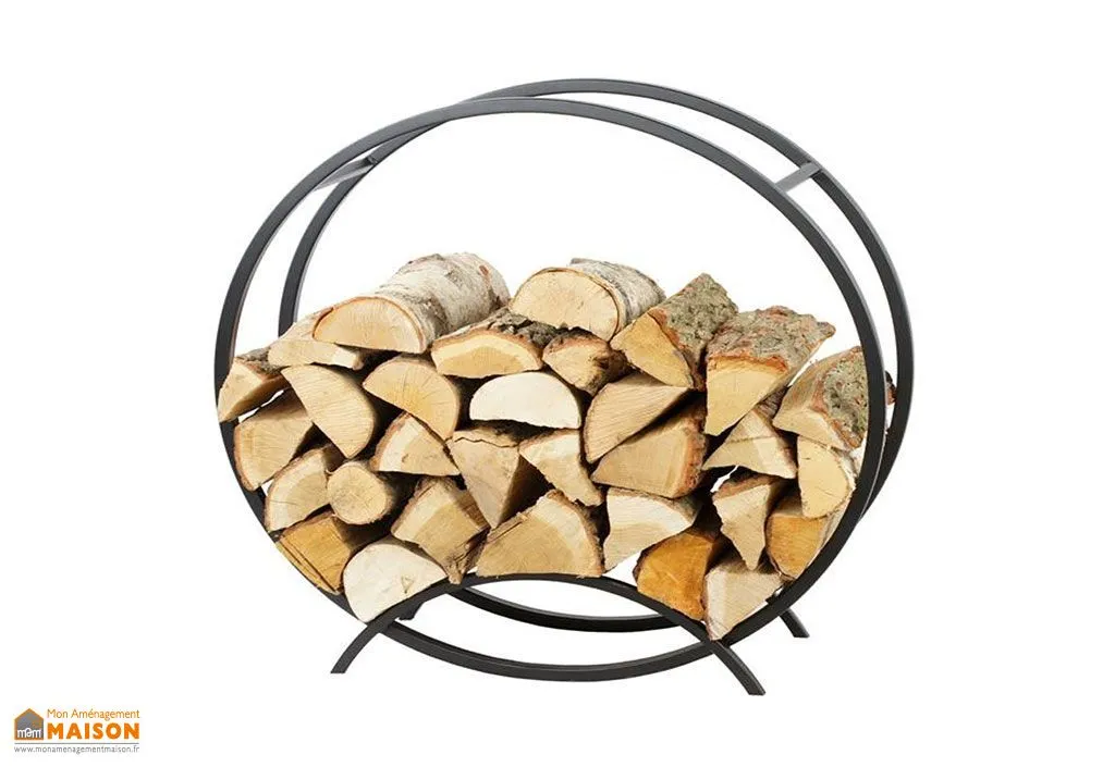 Range-Bûches en Acier Noir Rond R138 80x20x80 cm