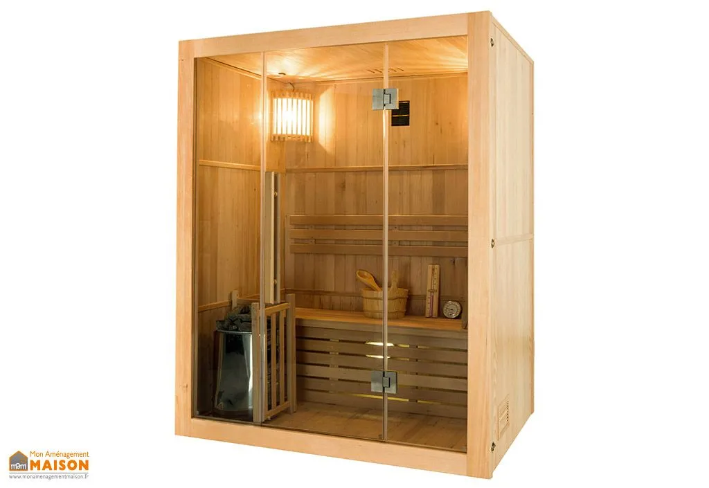 Sauna 3 places panoramique en épicéa + poêle électrique 3,5 kW – Sense 3