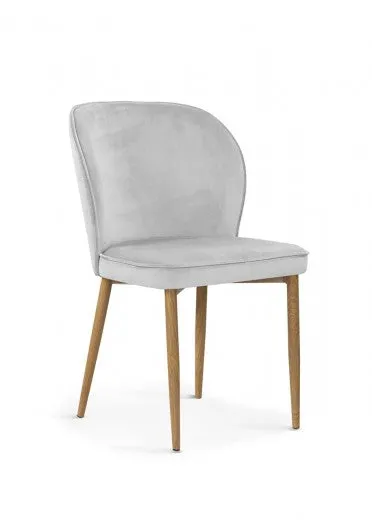 Chaise rembourrée avec tissu et pieds en métal Aine Velours Argent / Chêne, l54xA61xH87 cm