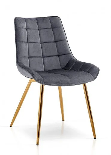Chaise rembourrée en tissu avec pieds en métal Velours Kair Gris Foncé / Or, l53xA62xH84 cm