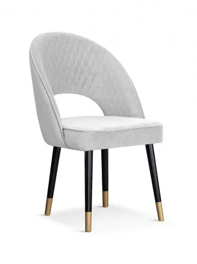 Chaise rembourrée avec tissu et pieds en métal Velours Ponte Argent / Noir / Or, l56xA63xH89 cm