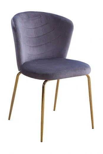 Chaise rembourrée avec tissu et pieds en métal Viki Velours Gris / Or, l51xA57xH80 cm