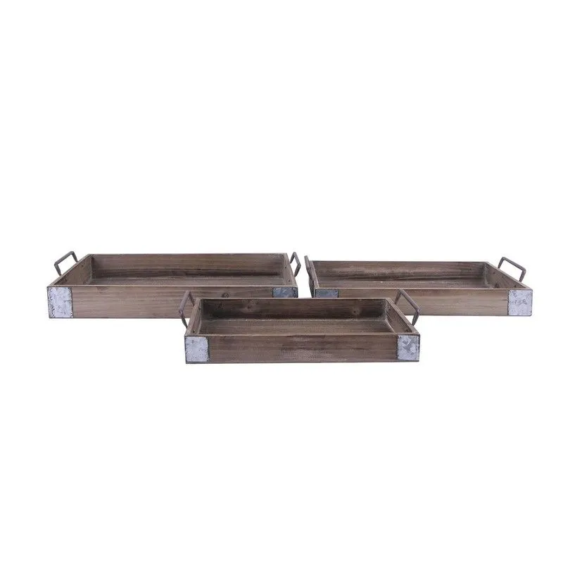 Set de 3 plateaux en bois, 54x34x10 cm