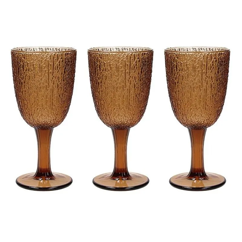 Lot de 3 verres à vin en cristal ambré, 8 x 8 x 17 cm | Ambre Davor