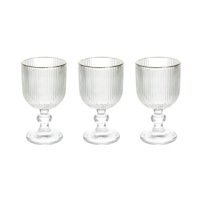 Ensemble de 3 verres à vin en cristal transparent et doré, 8 x 8 x 14,5 cm | Éclipse