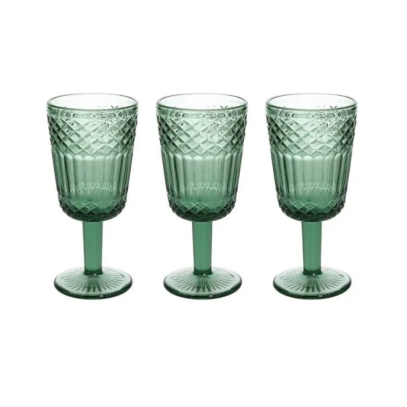 Ensemble de 3 verres à vin en cristal vert, 8 x 8 x 17 cm | Claire