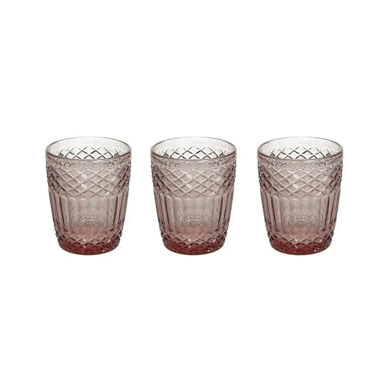 Lot de 3 verres en verre rose, 8 x 8 x 10 cm | Claire