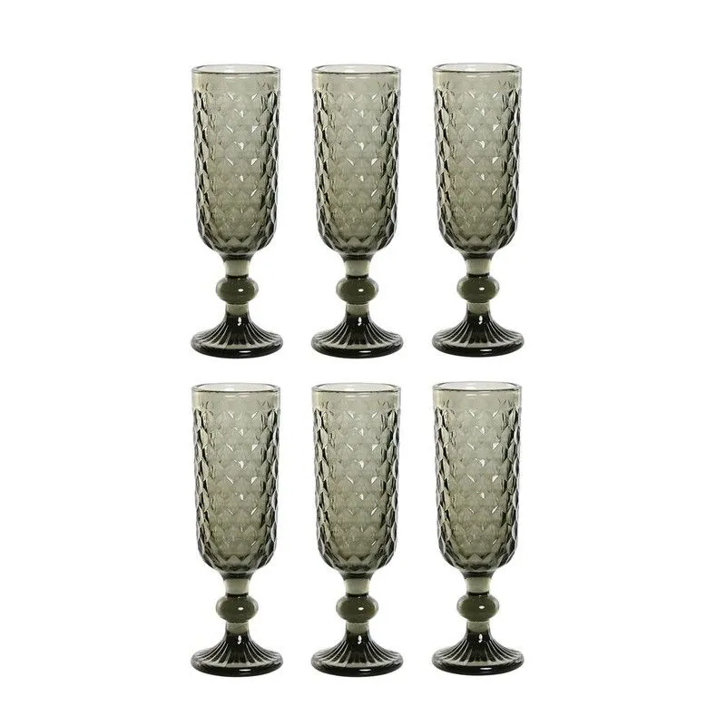Lot de 6 coupes à champagne en cristal gris, 7 x 7 x 20 cm | Bord de mer