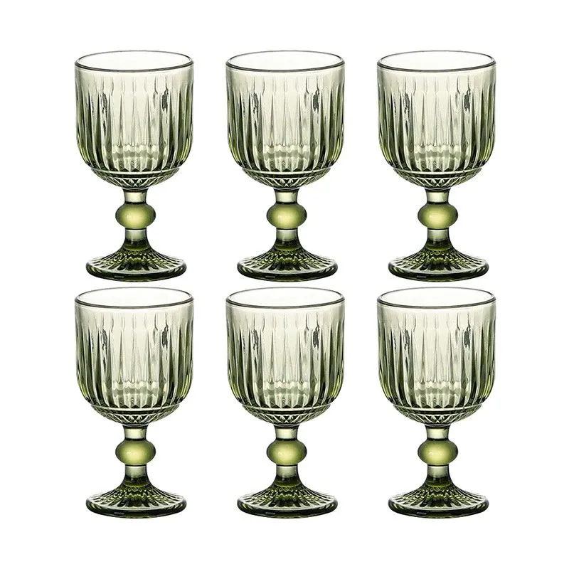 Ensemble de 6 verres à vin en cristal vert, 8 x 8 x 14,5 cm | Rayé