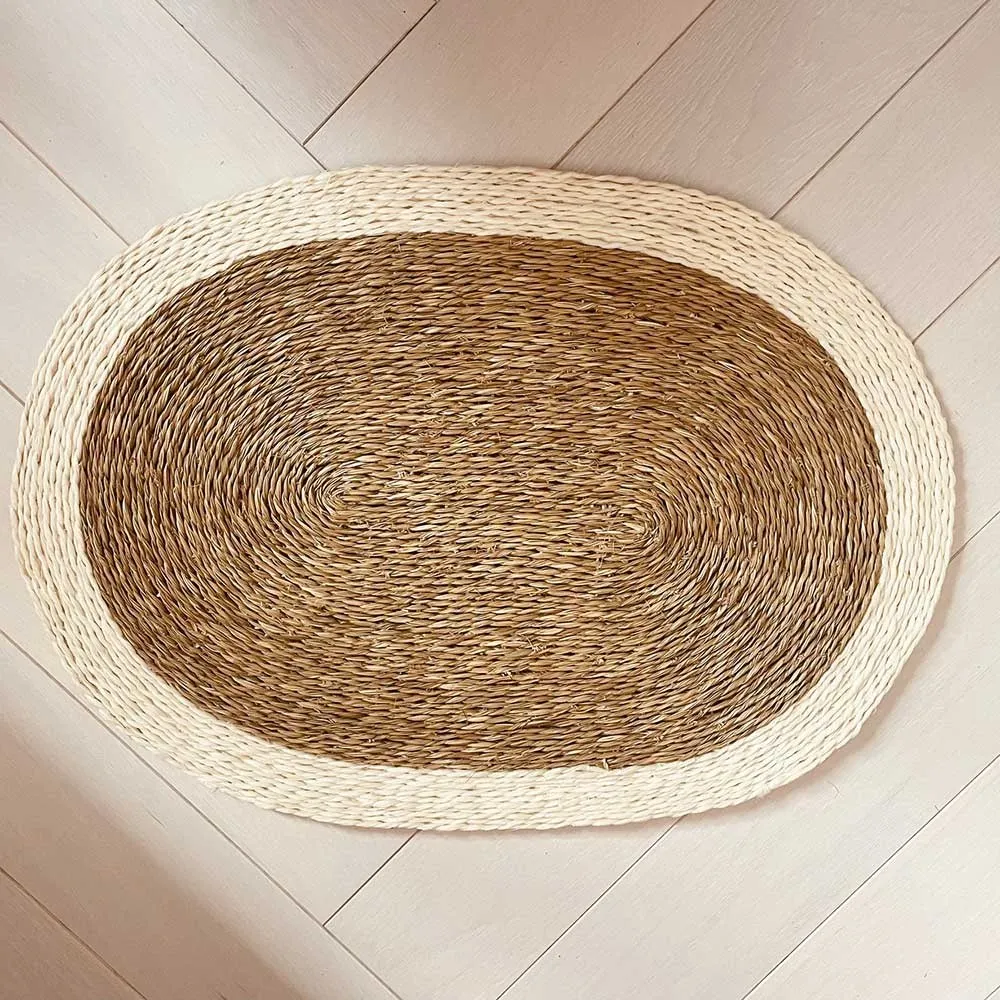 Set de table Ovale naturel et blanc - 45 x 32 cm