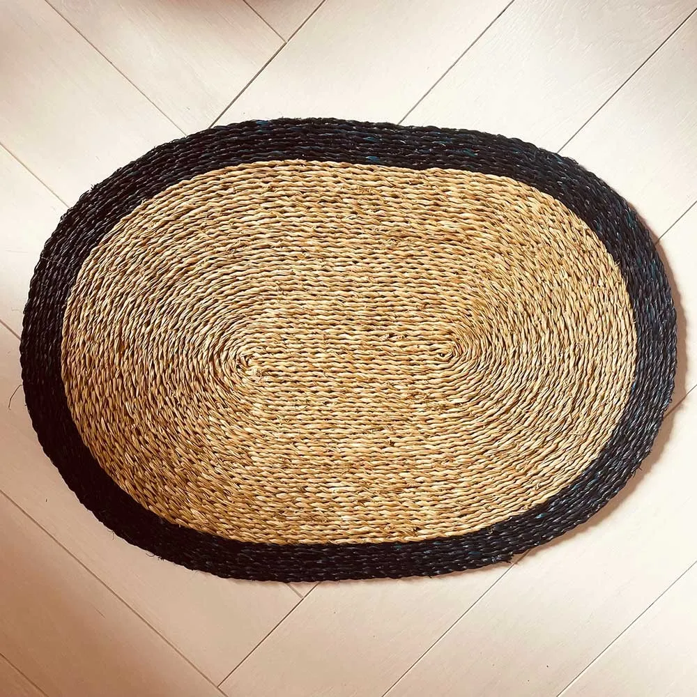 Set de table Ovale naturel et bleu indigo - 45 x 32 cm