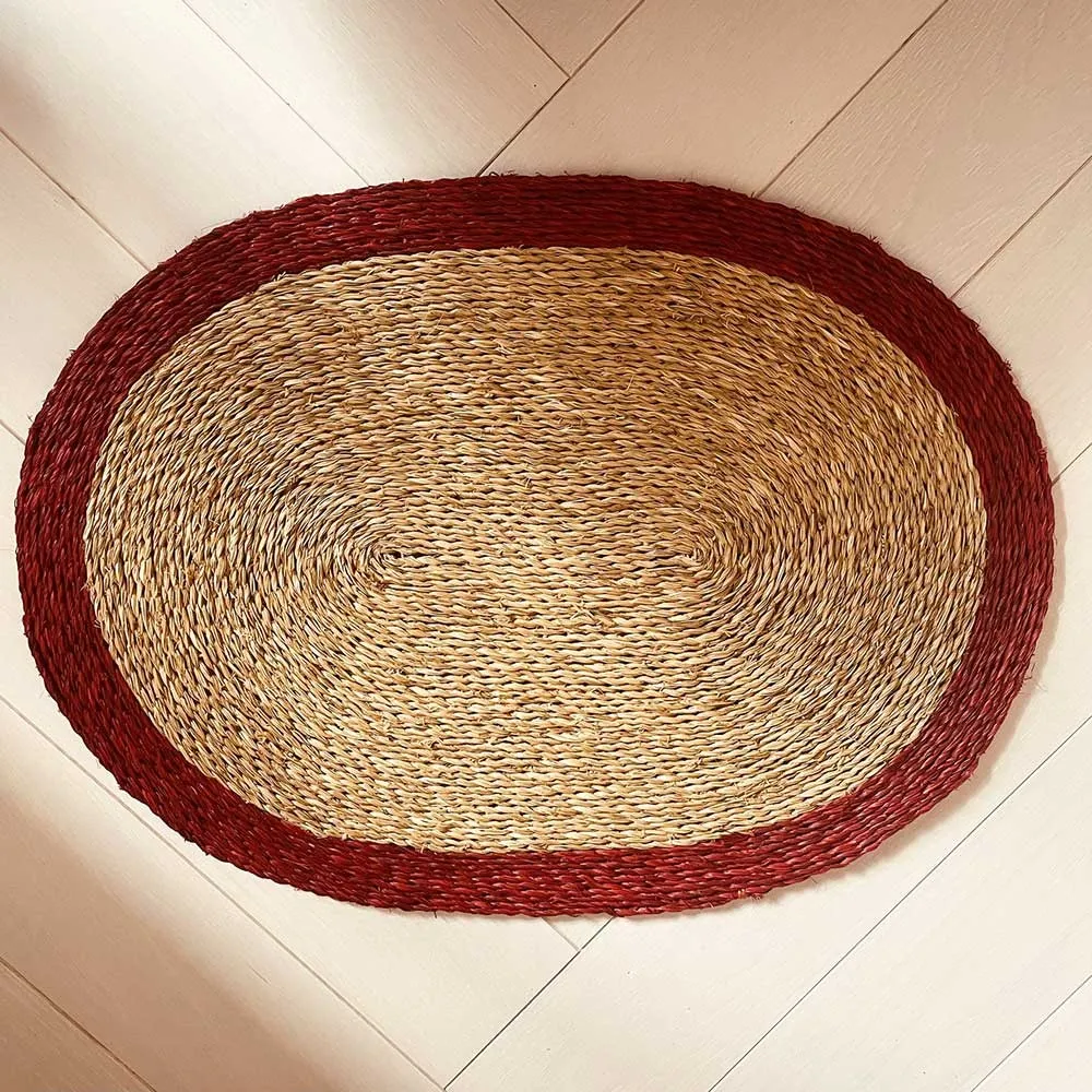 Set de table Ovale naturel et rouge - 45 x 32 cm