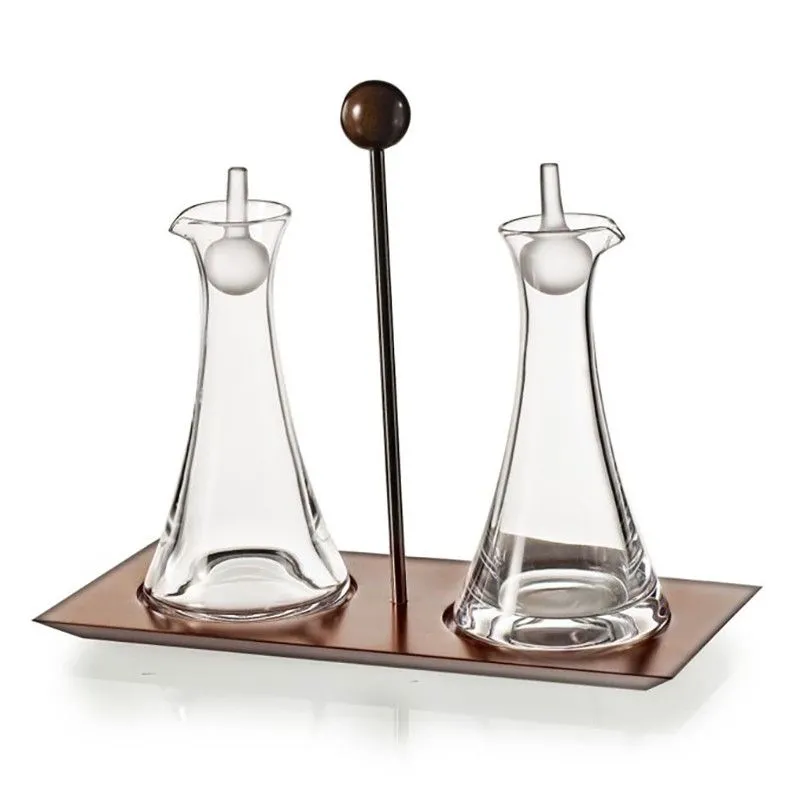 Ensemble de burettes en verre et bois transparent et naturel, 13 x 26,5 x 18 cm | Village