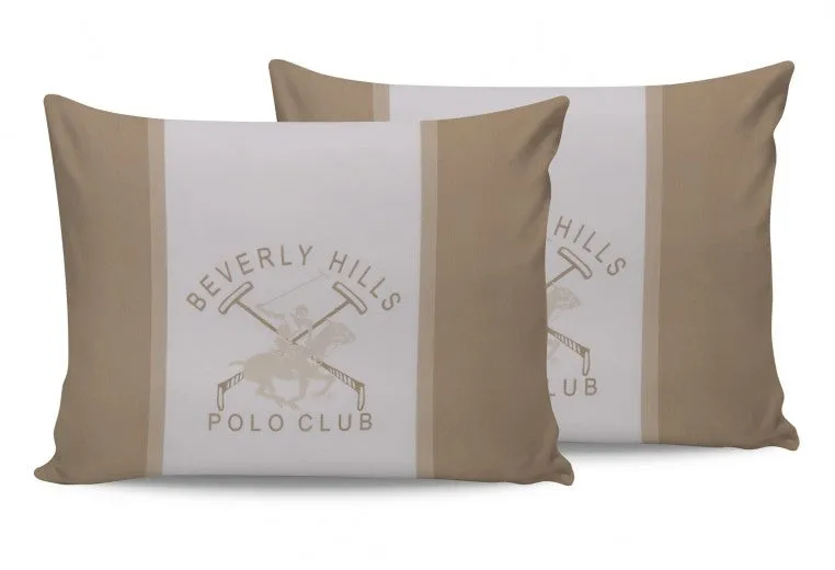 Lot de coussins 2 faces en coton, Beverly Hills Polo Club BHPC 024 Crème / Blanc, 50 x 70 cm