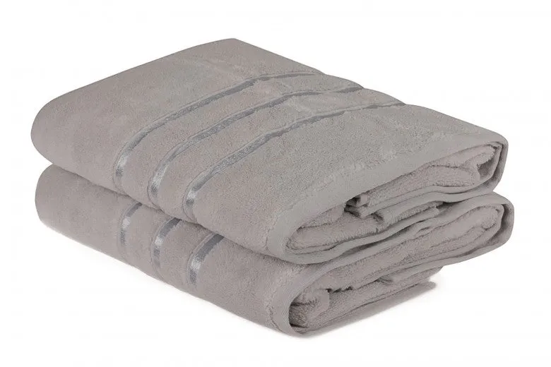 Lot de 2 serviettes de bain en micro-coton, Gris Clair Dolce, 70 x 140 cm