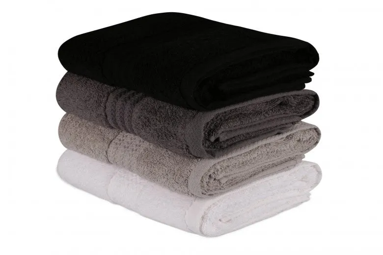 Lot de 4 serviettes de bain en coton, Rainbow Blanc / Gris / Noir, 50 x 90 cm